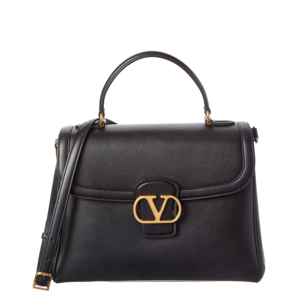 Valentino Vlogo Signature Leather Satchel, Black